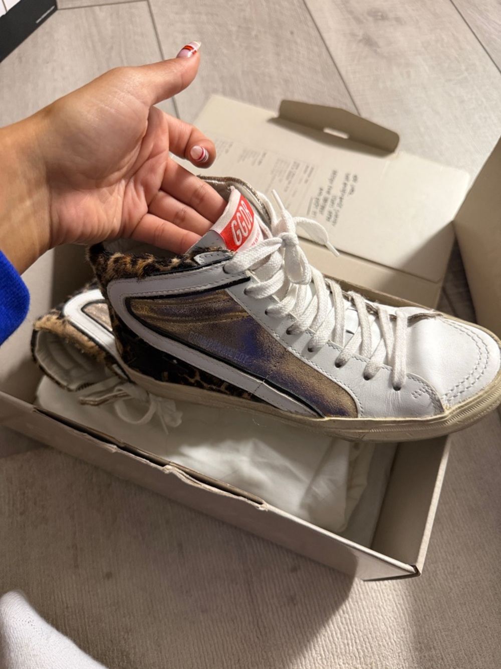 Golden Goose White Sneakers with Leopard and Metallic Gold Panels